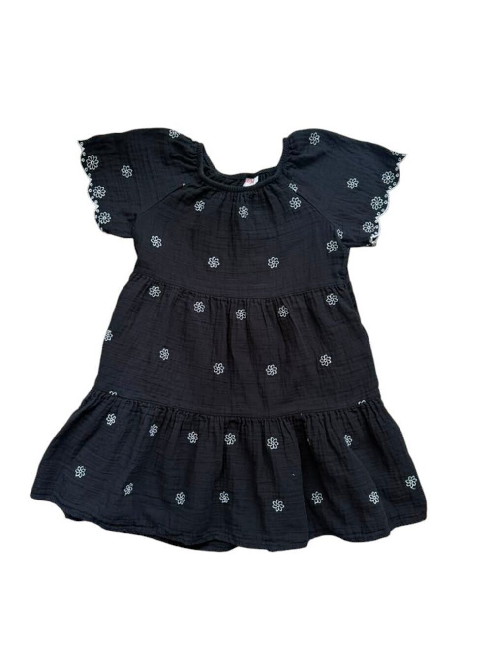 Cat & Jack Girls Size 8 Black Floral Embroidered Tiered Cotton Dress.